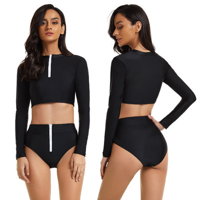 ARE 2023 Nou Costum de baie din două piese cu mânecă lungă pentru femei Rash Guard Costum de baie șiret pentru surfing Monokini Body Costume de plajă