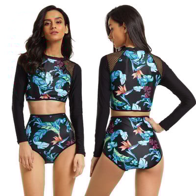 ARE 2023 Nou Costum de baie din două piese cu mânecă lungă pentru femei Rash Guard Costum de baie șiret pentru surfing Monokini Body Costume de plajă