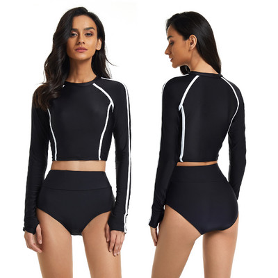 ARE 2023 Nou Costum de baie din două piese cu mânecă lungă pentru femei Rash Guard Costum de baie șiret pentru surfing Monokini Body Costume de plajă