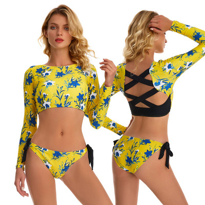 ARE 2023 Nou Costum de baie din două piese cu mânecă lungă pentru femei Rash Guard Costum de baie șiret pentru surfing Monokini Body Costume de plajă