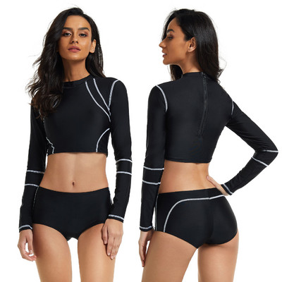 ARE 2023 Nou Costum de baie din două piese cu mânecă lungă pentru femei Rash Guard Costum de baie șiret pentru surfing Monokini Body Costume de plajă