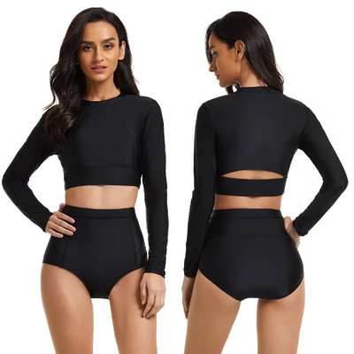 ARE 2023 Nou Costum de baie din două piese cu mânecă lungă pentru femei Rash Guard Costum de baie șiret pentru surfing Monokini Body Costume de plajă