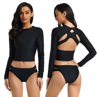 ARE 2023 Nou Costum de baie din două piese cu mânecă lungă pentru femei Rash Guard Costum de baie șiret pentru surfing Monokini Body Costume de plajă