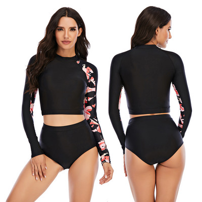ARE 2023 Nou Costum de baie din două piese cu mânecă lungă pentru femei Rash Guard Costum de baie șiret pentru surfing Monokini Body Costume de plajă