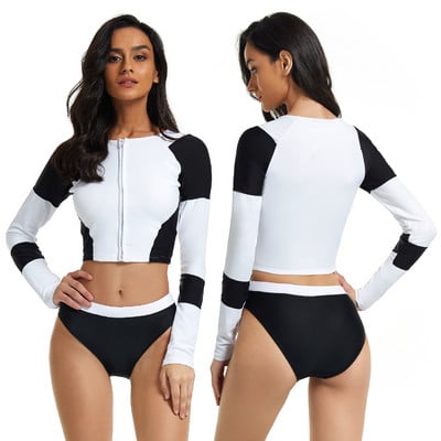 ARE 2023 Nou Costum de baie din două piese cu mânecă lungă pentru femei Rash Guard Costum de baie șiret pentru surfing Monokini Body Costume de plajă