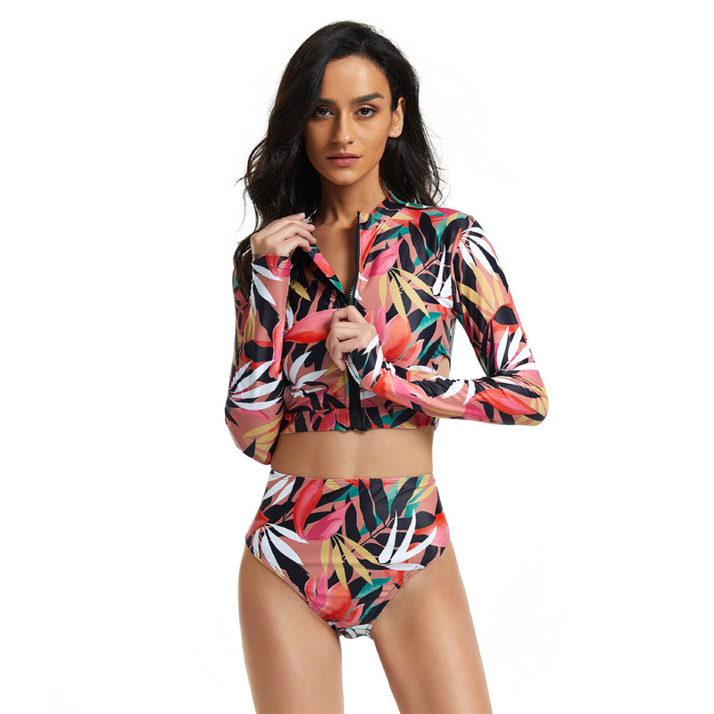 ARE 2023 Nou Costum de baie din două piese cu mânecă lungă pentru femei Rash Guard Costum de baie șiret pentru surfing Monokini Body Costume de plajă