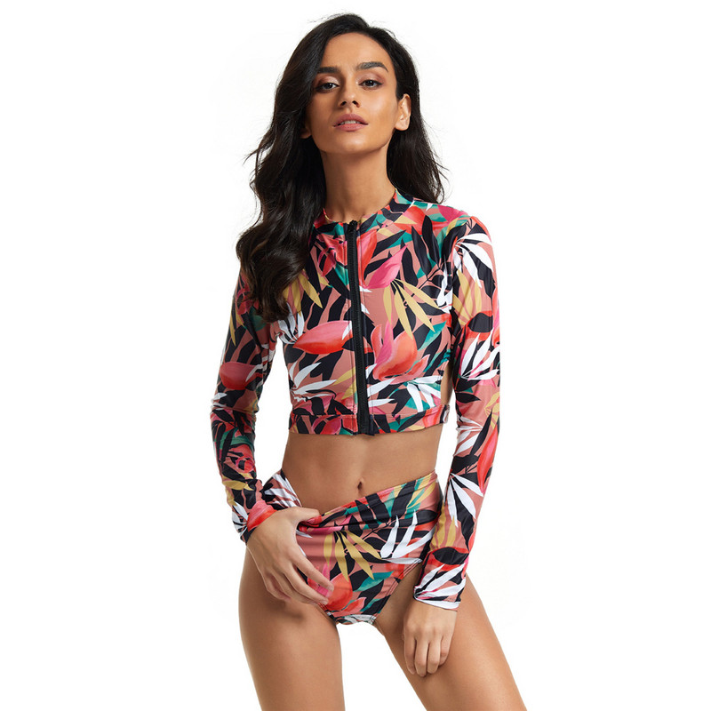 ARE 2023 Nou Costum de baie din două piese cu mânecă lungă pentru femei Rash Guard Costum de baie șiret pentru surfing Monokini Body Costume de plajă