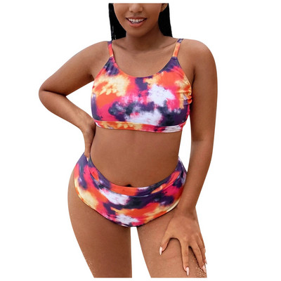 2023. gada jauns bikini ar kaklasaites apdruku ar augstu vidukli, Split Fat Plus Plus, liels peldkostīms, sieviešu peldkostīmi, pludmales apģērbi Maillot De Bain Femme