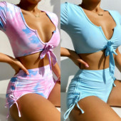 Bikini cu mânecă scurtă pentru femei de vară 2023, costum de baie sexy pentru femei, cu talie înaltă, costum de baie, costum de baie pentru femei