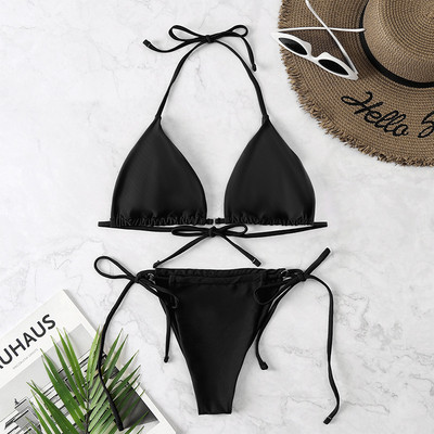 Seksikad Brasiilia stringid Bikini Mujer Ujumisriided Naiste Bandage Solid ujumistrikoo kaheosaline mikrobikiinikomplekt Push Up rannariided