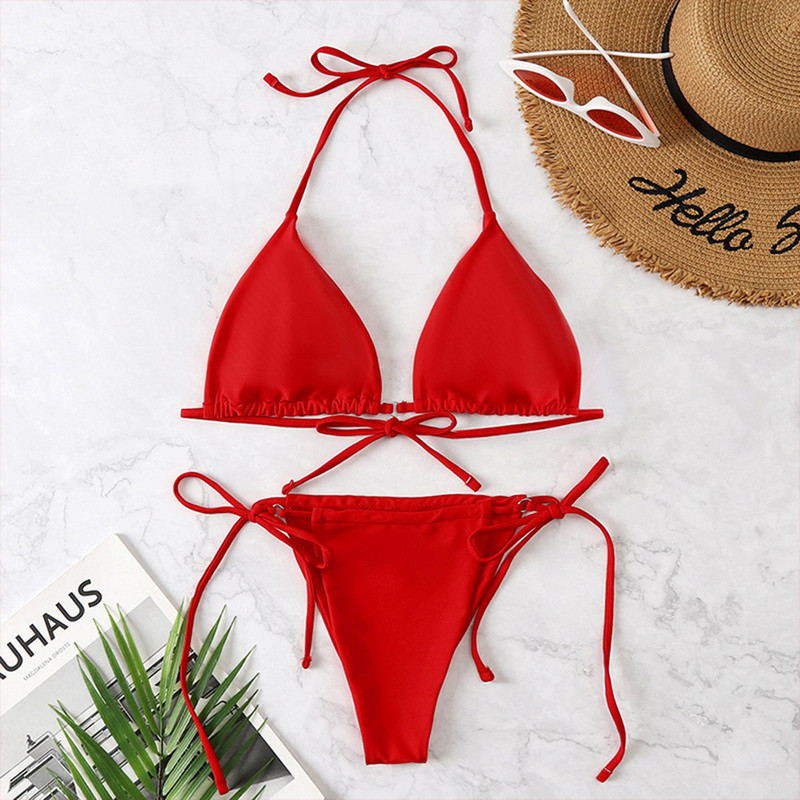 Seksikad Brasiilia stringid Bikini Mujer Ujumisriided Naiste Bandage Solid ujumistrikoo kaheosaline mikrobikiinikomplekt Push Up rannariided