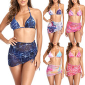 Νέα σε εμπριμέ ντεγκραντέ σετ μπικίνι μαγιό 2023 Γυναικεία φρέσκα σπαστά μαγιό με κορδόνια εξώπλατο μπικίνι Summer Beach Wear Swimming