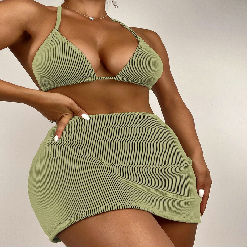 2023. aasta naiste rõivad ujumistrikoo Seksikas bikiinkostüüm Naiste kaheosaline kolmeosaline seelik, tüüp pitsitud triibuline bikiinide ujumistrikoo YD39