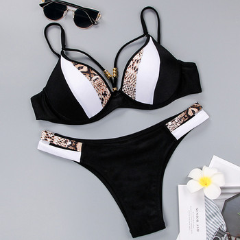 Εκτύπωση Snake Skin Bikini Push Up Leopard Μαγιό Γυναικείο Hollow Out Γυναικείο μαγιό Sexy Cup Σετ μπικίνι