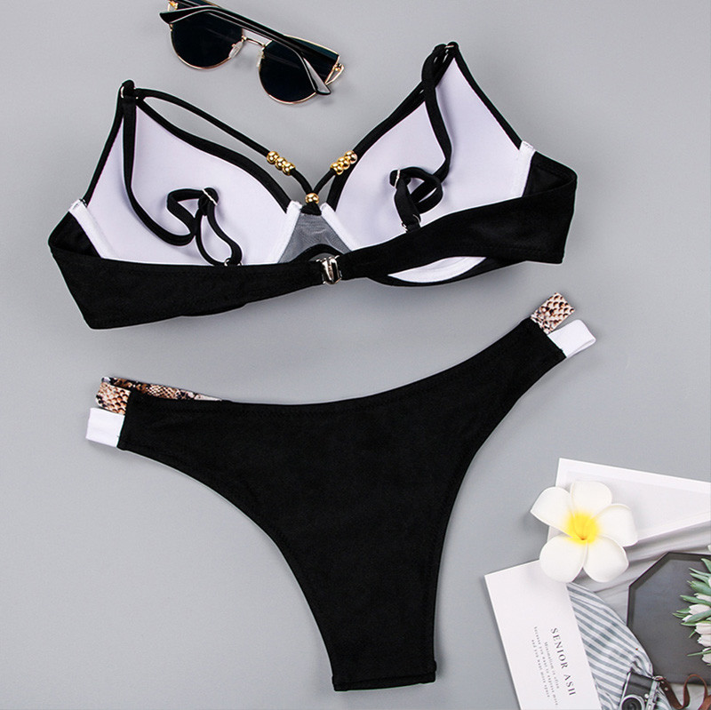 Drukāt Snake Skin Bikini Push Up Leopard peldkostīms Sieviešu dobi peldkostīmi Sieviešu peldkostīms Sexy Cup Bikini komplekts