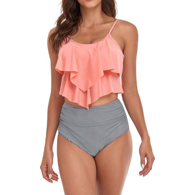 Costum de baie cu talie înaltă, pentru femei, 2022, cu volant, tankini, sexy, cu push-up, bikini, costum de baie, crop top cu halter, imprimeu cu flori Купальник