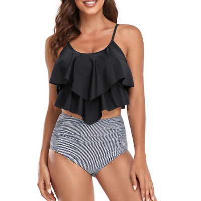 Costum de baie cu talie înaltă, pentru femei, 2022, cu volant, tankini, sexy, cu push-up, bikini, costum de baie, crop top cu halter, imprimeu cu flori Купальник