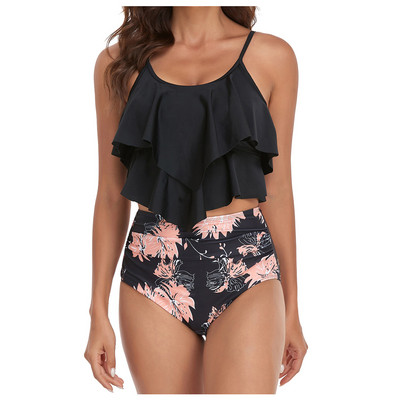 Costum de baie cu talie înaltă, pentru femei, 2022, cu volant, tankini, sexy, cu push-up, bikini, costum de baie, crop top cu halter, imprimeu cu flori Купальник