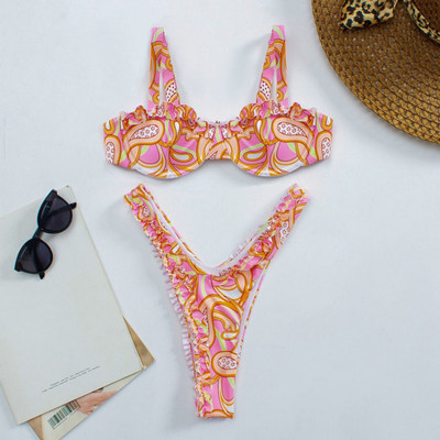 Naiste seksikad suvised rannabikiinid, karbi stiilis ujumistrikoo, poolitatud rannariided naiste ujumisbikiinid