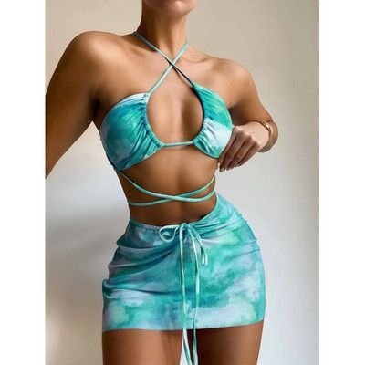 Szexi Paisley bikini szettek takaró szoknyával fürdőruha 3 részes készletek női fürdőruha 2022 fürdőruha kötőfék Strandruha bikinik