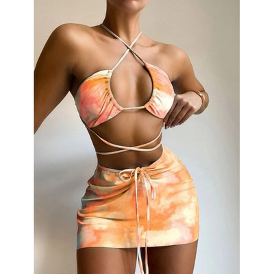 Szexi Paisley bikini szettek takaró szoknyával fürdőruha 3 részes készletek női fürdőruha 2022 fürdőruha kötőfék Strandruha bikinik