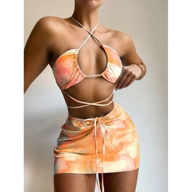 Szexi Paisley bikini szettek takaró szoknyával fürdőruha 3 részes készletek női fürdőruha 2022 fürdőruha kötőfék Strandruha bikinik