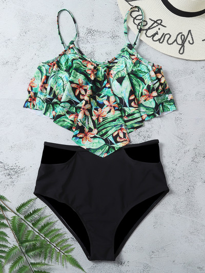 Ruffle bikiinid 2022 Naiste Push Up ujumistrikoo kõrge vöökohaga lillelised ujumisriided Naiste trükitud ujumiskostüümid suplejad Mayo biquine XXL