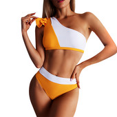 Ühe õlaga kõrge vöökohaga bikiinikomplekt, mis sobib ühekordsete pükste ujumisriietega, kaheosaline ujumistrikoo komplekt Naiste bikiinid