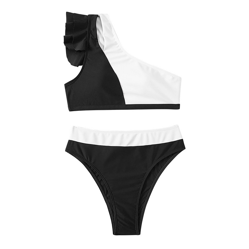 Ühe õlaga kõrge vöökohaga bikiinikomplekt, mis sobib ühekordsete pükste ujumisriietega, kaheosaline ujumistrikoo komplekt Naiste bikiinid