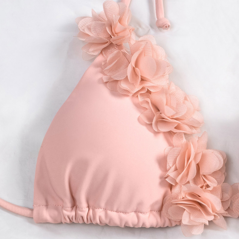 Bikini costum de baie pentru femei, la modă, cu talie înaltă, roz din nailon, cu volan, din dantelă, costum de baie купальник 2022 новинка ropas de baño