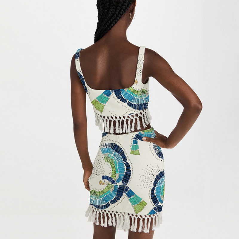 Prinditud Sling-bikiinikomplekt, kaheosaline kõrge vöökohaga lõigatud narmastega ujumistrikoo Naiste rannarõivad, elegantsed seljataga lihtsad ujumisriided, mood