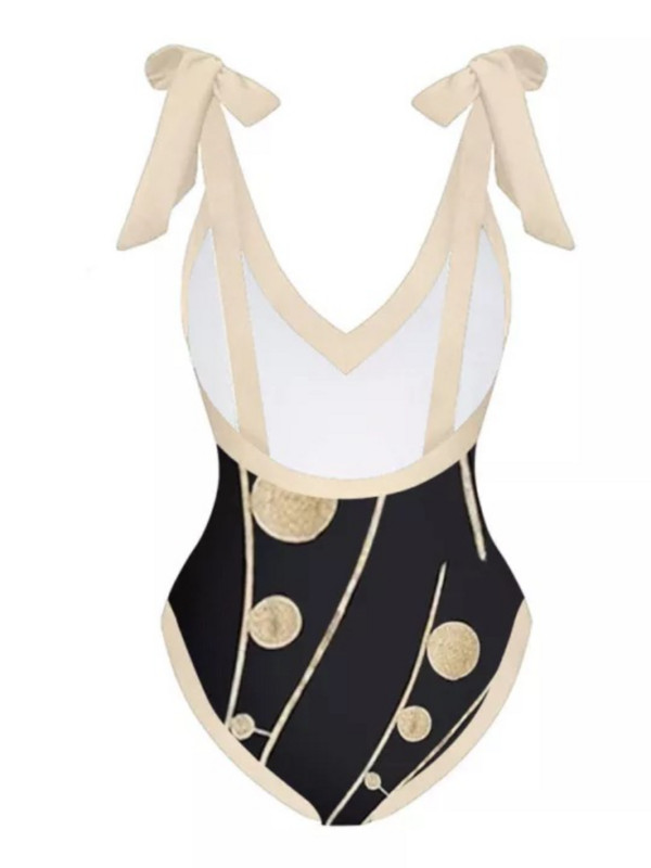 Moodsad kikisõlmega pitsilised bikiinid, prinditud ühes tükis ujumistrikoo Seksikas V-kaelusega ujumiskostüüm Puhkuse rannarõivad 2023 Seljata monokinid