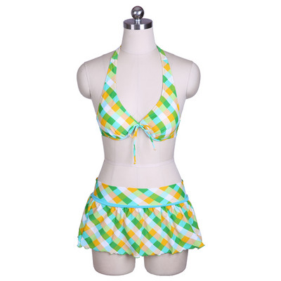 Seksikad naiste ujumisriided Kolmeosaline bikiinikomplekt ujumiskostüüm ruuduline lühike seelik bikiinid Polsterdatud rinnahoidja push up Naiste rannaujumiskostüüm 2826A