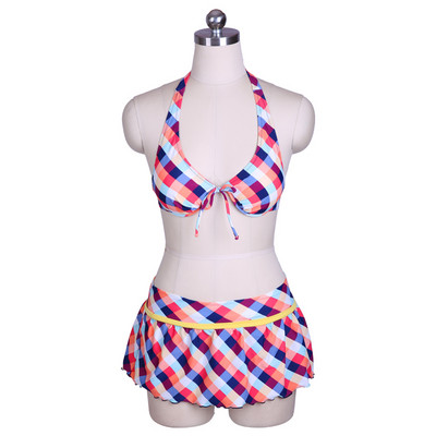 Seksikad naiste ujumisriided Kolmeosaline bikiinikomplekt ujumiskostüüm ruuduline lühike seelik bikiinid Polsterdatud rinnahoidja push up Naiste rannaujumiskostüüm 2826A