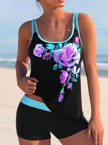 2023 Block Print Tankini Σετ δύο τεμαχίων μαγιό Γυναικεία κοντά μαγιό Γυναικεία αθλητικά λουτρά Μαγιό κολύμβησης Μαγιό παραλίας