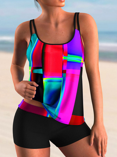 2023. aasta plokkprindiga tankiinikomplekt, kaheosaline naiste ujumistrikoo, lühikesed ujumisriided, naiste sportlikud suplejad, ujumiskostüümid, rannariided