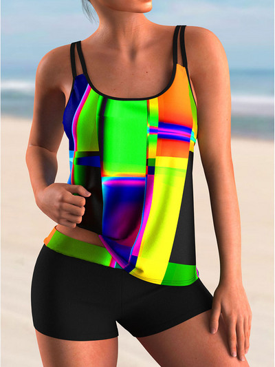 2023. aasta plokkprindiga tankiinikomplekt, kaheosaline naiste ujumistrikoo, lühikesed ujumisriided, naiste sportlikud suplejad, ujumiskostüümid, rannariided