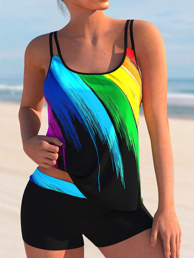 2023. aasta plokkprindiga tankiinikomplekt, kaheosaline naiste ujumistrikoo, lühikesed ujumisriided, naiste sportlikud suplejad, ujumiskostüümid, rannariided