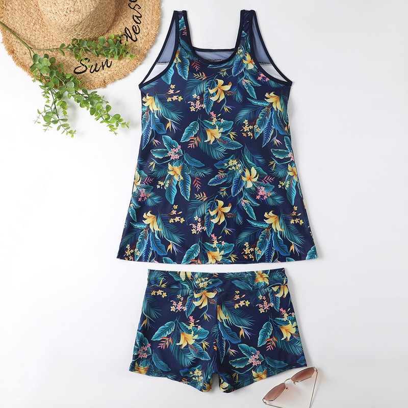 BLESSKISS Мрежест бански костюм Tankini от 2 части Дамски бански костюм с голям размер 2023 Летен бански костюм с флорални бански костюм с шорти
