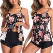 Sieviešu tops ar 2 daļām ar pūku apdruku ar zēnu šortiem Tankini peldkostīmu bikini komplekts Sieviešu peldkostīms Seksīgs bikini peldkostīms, 2022