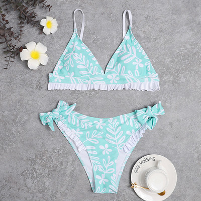 Retro nyomtatott bikinik 2023 Mujer új szexi háromszög push up fürdőruha női fodros fürdőruha kötszer Biquini strandruha