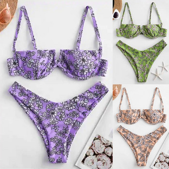 New In Flower Printed High Cut V Wired Bikini Plus Size Σετ μπικίνι Γυναικεία μαγιό Μαγιό παραλίας Γυναικεία Plus купальник