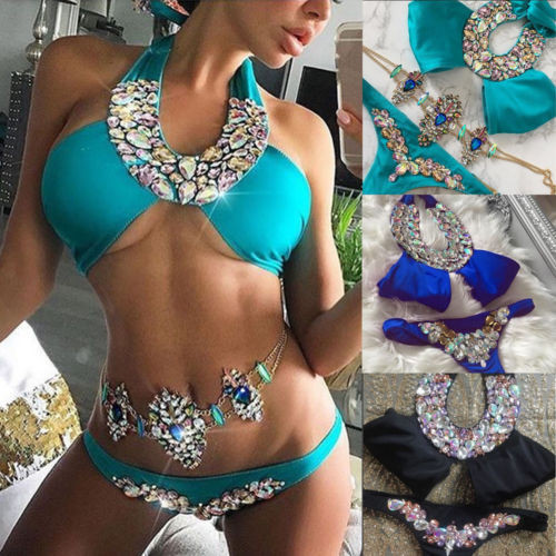 KUUM Seksikas Lady Crystal bikiinide komplekt Push-Up polsterdatud ujumisriided ujumisriided ujumisriided UUS