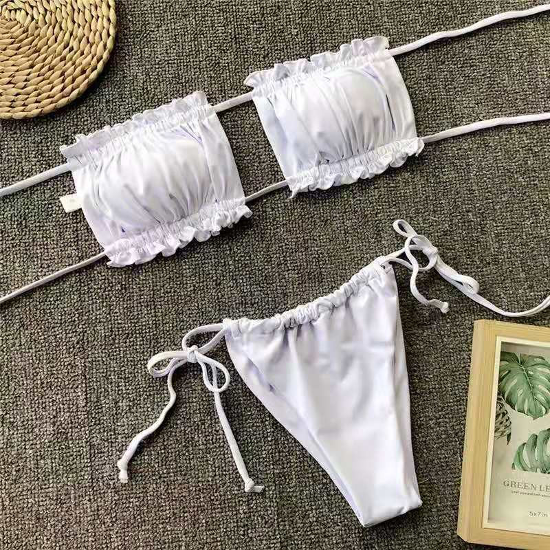 2023 Bikini sexy plisat Bandeau Costum de baie Femei Costume de baie Femei Mini Thong Bikini Set Baia de înot îmbrăcăminte de plajă pentru costum de baie