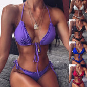 XPUHGM Sexy Ruffles Bikini komplekts Sieviešu pārsējs Push Up Polsterēts siksnu bikini Sieviešu peldkostīms ar pavadu stila pludmales peldtērps