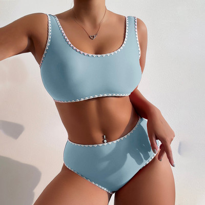 Γυναικεία Soild Sexy Print Μπικίνι Μαγιό Ψηλόμεση Μπικίνι Σετ Δύο Τεμάχια Μπάνιο στην παραλία Γυναικεία μαγιό Plus Size