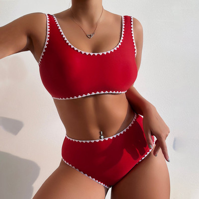 Γυναικεία Soild Sexy Print Μπικίνι Μαγιό Ψηλόμεση Μπικίνι Σετ Δύο Τεμάχια Μπάνιο στην παραλία Γυναικεία μαγιό Plus Size