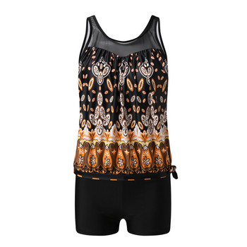 Δύο τεμάχια Tankini Γυναικεία μαγιό Retro Boho Print Καλοκαιρινή φαρδιά μαγιό Ψηλόμεση Μαγιό μπικίνι εξώπλατης