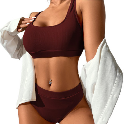 Naiste bikiinikomplekt, suvine poolitatud ujumisriiete komplekt täiskasvanutele Naistele mõeldud seljataga kõrge vöökohaga bikiinide ujumistrikoo bokseripüksid