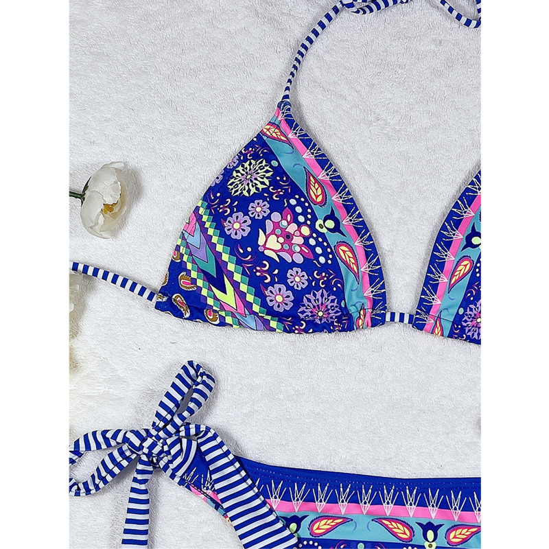 2023 Нови ретро многоцветни бикини с принт Дамски секси бански костюми с халтер Плувен комплект бикини за плаж Push Up бански костюми Бразилия